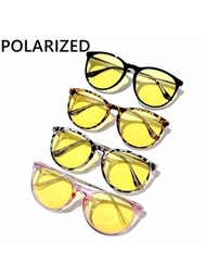 1 件精緻時尚圓形偏光夜視太陽眼鏡,uv400 防護,黃色鏡片適合夜間駕駛防眩目,送給朋友的理想禮物