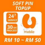 U Mobile Soft Pin Topup RM 10 ~ RM 50