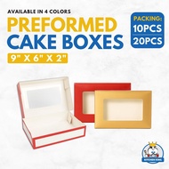 Preformed Cake Box 9x6x2" inches (White, Red, Gold, Kraft) With Window | Brownies, Pastry Box