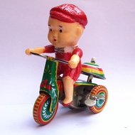 [Funny] Adult Collection Retro Wind up toy Metal Tin Child ride bike playing ringing tricycle Mechan