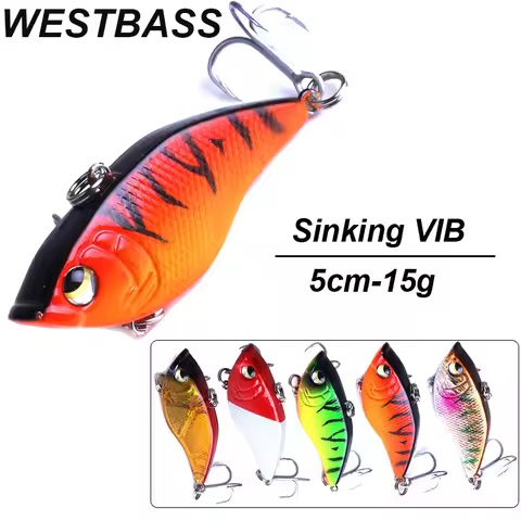 WESTBASS 1PX Silent VIB Lure 5cm-15g Lipless Wobbler Trolling Fishing Bait Shore Vibration Swimbait 