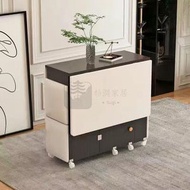 包送貨 -家用折疊餐桌 可移動伸縮餐桌 簡易小戶型多功能桌椅 多功能折疊茶機 變大餐桌 兩用摺疊桌子餐桌 長方形軟包（黑+白） 長120寬60高77陞級加厚白輪