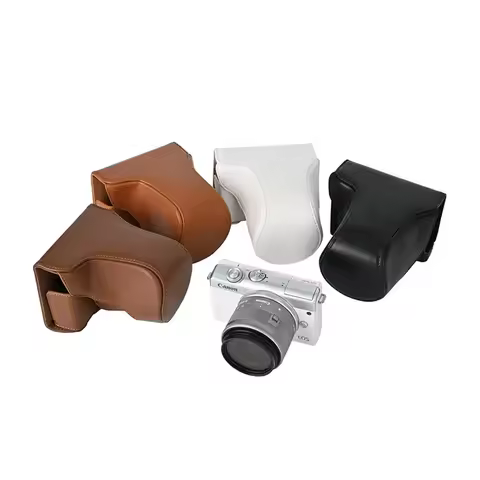 Camera Case For Canon EOS M200 M100 M10 15-45mm PU Leather Lens Full Body Bag Cover With Strap