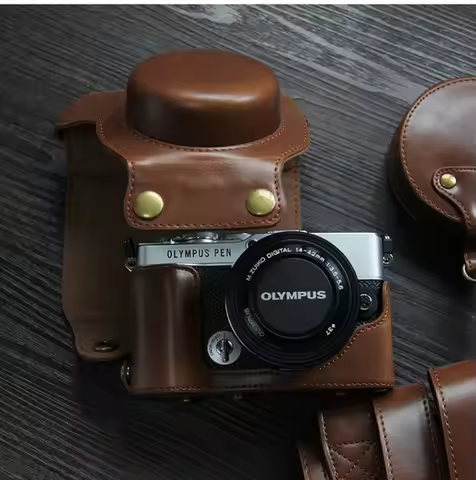 Luxury Leather Case Cover Bag for Olympus EP7 E-P7 (14-42mm Lens) Battery Openning Camera Bag