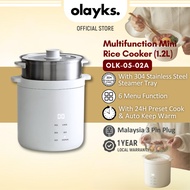 Olayks 1.2L Mini Smart Rice Cooker with Steamer Tray | 6 Menu | 25min Quick Cook | Ceramic Glaze Non