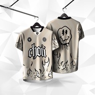 Baju Choii Tshirt Lelaki 3d Flame Smile Graphics Thailand Viral Jersey Retro Collar Viral Streatwear