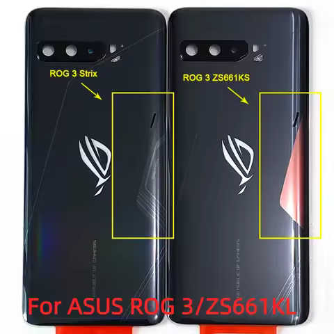 6.59" Original For Asus ROG 3 Phone 3 ZS661KS Strix Back Cover Camera Frame Lens+3M Sticker Rear Doo