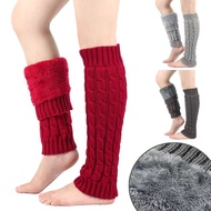 Japanese Style Fleece-Lined Knitted Leg Warmers for Women, Warm Pile Socks, Leg Warmers, Knitted Cab
