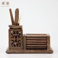 KI9S Tea Art Solid Wood Combination with Accessories Black Ebony Rosewood Six-Piece Tea Ceremony Set
