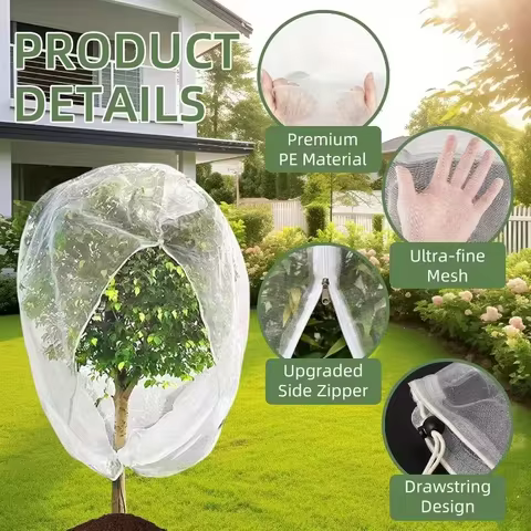 Extra-Thick Garden Netting for Fruits Citrus Flowers with Drawstring And Zipper Insect & Bird Protec
