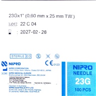 NIPRO  STERILE MEDICAL NEEDLE 23G X 1 INCH (25MM) - 100'S ( 10 BOXES ) EXPIRY 2028
