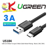 UGREEN US184 USB 3.0 A MALE TO TYPE C MALE CABLE NICKEL PLATING 3A MAX CABLE TYPE C - BLACK ( 1 METE