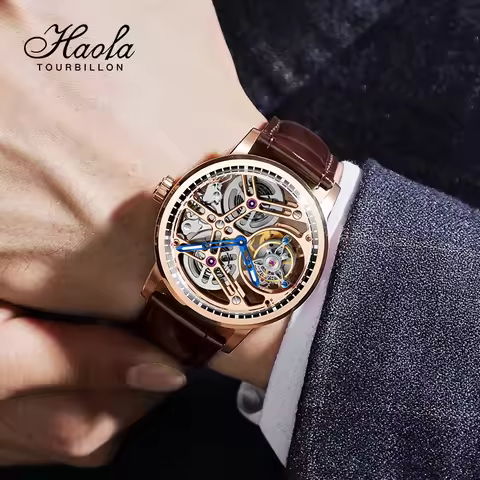 Haofa Flying Tourbillon Mechanical Watch for Men Manual Hollow Movement Luxury Sapphire Skeleton Tou