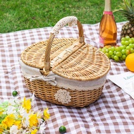 🔥 large capacity for storing variety of foods 🔥 picnic basket family gatherings HOTSELLING camping hiking bakul rotan ❊Picnic Basket Small Basket Ins Supplies Internet Popular Full Set Bamboo Basket Woven Picnic Portable Basket Rattan Woven with Lid Pro