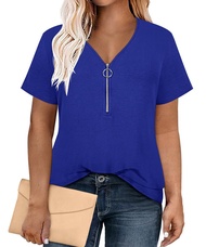 RITERA Plus Size Tops for Womens Polo Shirt Zipper Tshirt Office Business V Neck Tunic Work Blouses