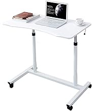 Bedside Desk C-shaped Base Laptop Desk Home Office Lazy Bedside Table Days Overbed Table, Stand Desk Height Adjustable Table Side Table for Bed Sofa Hospital Nursing (Color : White) Comfortable