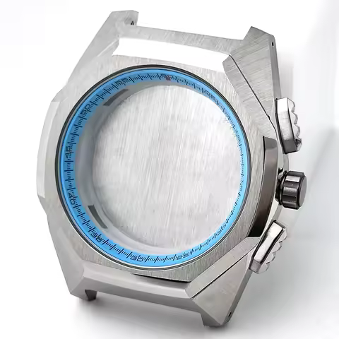 44.5mm VK63 Octagonal Watch Case Silver Sports Chronograph NoLogo Fit 32.5mm Dial for Grand Seiko VK