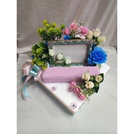 gubahan frame mas kahwin c/w bekas rantai tangan pink baldu(softpinkturqoiseblue)
