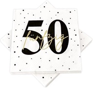 20 Napkins for 50th Birthday 33 x 33 cm White Black Gold