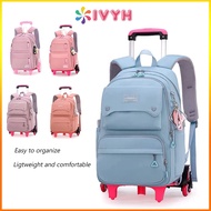 Ivyh Kids Korean Style Solid Color Backpack with 6 Wheels - Lightweight School Bag for Girls and Boys in Primary School, Removable Travel Trolley Backpack