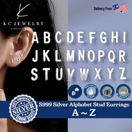 KC Jewelry S999 Fine Silver Alphabet Stud Earrings/Subang Telinga huruf S999 Perak Tulen/999纯银西字耳环