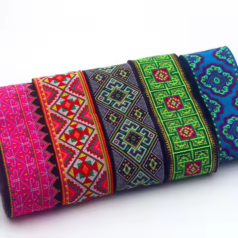 Ethnic Embroidered Jacquard Ribbons Trim Lace Fabric DIY Decoration Handcraft Apparel Sewing Headwea