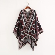 Ethnic Boho Knited Cape Cloak Cardigan Vintage Chic Shawl Poncho Autumn Winter Floral Thick Warm Wom