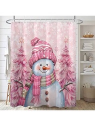 1 pieza cortina de baño rosa de navidad de 180x180cm, encantadora cortina de baño impermeable con muñeco de nieve rosa y copos de nieve de invierno con 12 ganchos, para decoración del baño, regalo de día de acción de gracias, decoración navideña 2024