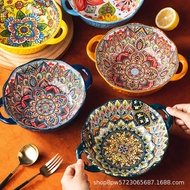 Bohemian Double Ear Bowl Soup Bowl Household Ceramic Bowl Personal Instant Noodle Bowl Tableware Lar