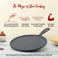 Khoobsoorat Double Seasoned Thick CAST IRON TAWA/DOSA/FLAT PAN - (30CM) Long Handle/4mm Thickness Do