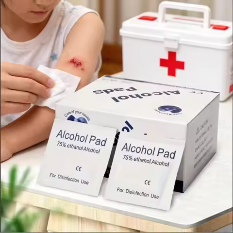 First aid box essential, 75% alcohol swabs 100 pieces per pack, skin wound disinfection and cleaning