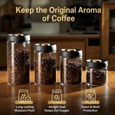 Vacuum Sealed Tank Coffee Beans Storage Glass Bottle Transparent Food Storage Jar Moisture-proof Ext