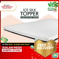 (FREE SHIPPING) ECOlux- Ice Silk Mattress Topper 3 Inch | Medium-Firm Feel Topper | Ice Cooling Silk Fabric | Pelapik Tilam