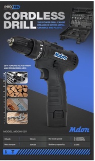 MDON BIRU 12V SET Bor Obeng Bor 2 Baterai 12 Volt Charger Cordless Drill Charging Kayu Besi