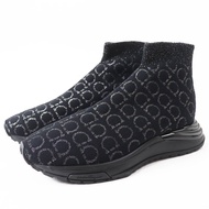 全新Salvatore Ferragamo Ferragamo Gancini 全針織襪式運動鞋，黑色和銀色，5.5 碼，帶防塵袋，意大利製造。