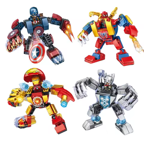 Blind box Mini Marvel Building Blocks Figures Big Goblin Spiderman Iron Man Venom Captain Hawk Deadp