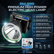 BM999 LED Rechargeable Headlamp High Power Headlight Bright Lampu Kepala USB Charging 3 Modes Flashl