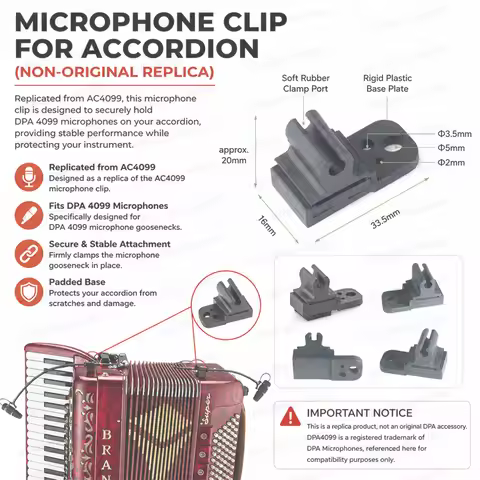 Accordion Microphone Clip Fits DPA 4099 Microphone Mic Mount Holder Padded Base for Instrument Prote