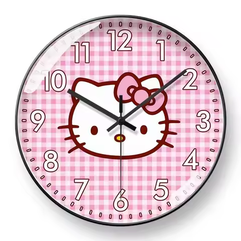 Hello Kitty Cartoon Anime Print Wall Clock Kawaii Fashion High-Looking Silent Quartz Clock Bedroom D