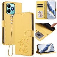 Casing Cover for Realme Note 70 70T 60 60X 50 Realme C63 C61 C53 C51 Cute Cartoon Cat Flip Wallet PU