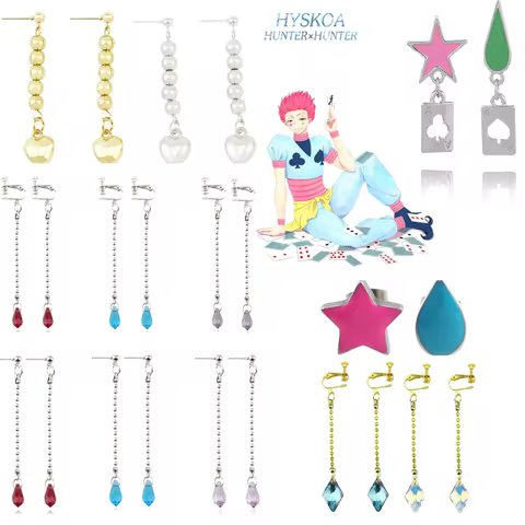 Hunter x Hunter Hisoka Cosplay Earrings Anime HxH Hisoka Star Teardrop Poker Card Dangle Earrings Co