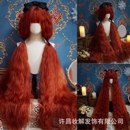 假發 假發片 rambut palsu Misai jagung rambut palsu lolita sintetik dengan poni cosplay rambut palsu oren 