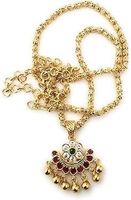 1 Gram Micro Gold Plated AD American Diamond Chain Pendant Necklace for Women and Girls -Multi, Bras