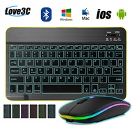 คอมโบเมาส์และคีย์บอร์ด 10 Inch Backlit Backlight Keyboard And Mouse LED Colorful Bluetooth Wireless Keyboard For iPad Laptop Android iPhone HUAWEI Mice &amp; Keyboard Combos