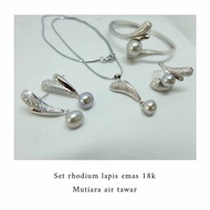 Set 4in 1 Perhiasan Rhodium Mutiara Tawar Lombok