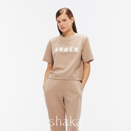 SS25 Shaka Velvet Print Crop Tee เสื้อครอป แขนสั้น คอกลม ยืดผ้า French Terry ทรงตรง BL-8250607 (BROW