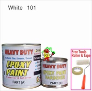 white 101 ( 1L EPOXY PAINT , FREE TOOLS ROLLER AND TAPE ) HEAVY DUTY FOR FINISH TILES / CERAMIC / CEMENT FLOOR / EXTERIOR &amp; INTERIOR PAINT