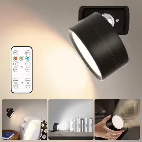 Magnetic LED Wall Light Rechargeable Reading Lights 360° Rotation Touch Remote Control Cabinet Spotl