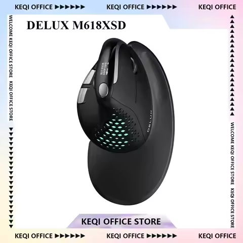 Delux M618XSD Vertical Mouse 4000dpi PAW3212 Sensor OLED Liquid Crystal Display Screen Wireless Blue