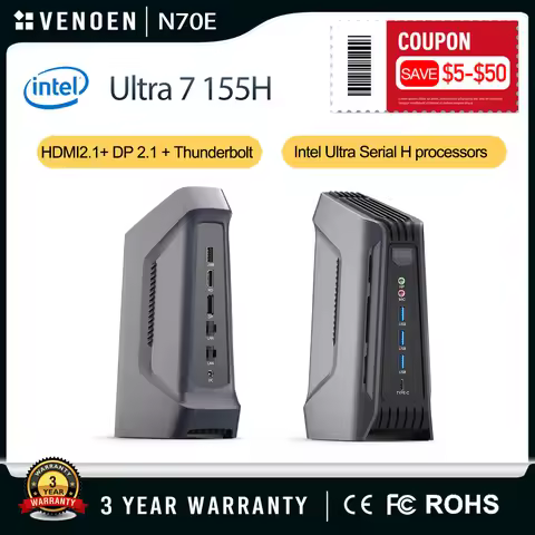 14Th Ultra 7 155H Gaming Mini PC U5 135H 2.5G LAN HDMI2.1 DP2.1 Thunderbolt 4 Dual NVME SSD DDR5 Hos